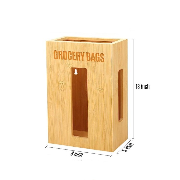 Kitchen hanging over cabinet door bamboo grocery bag storage holder for plastic bags