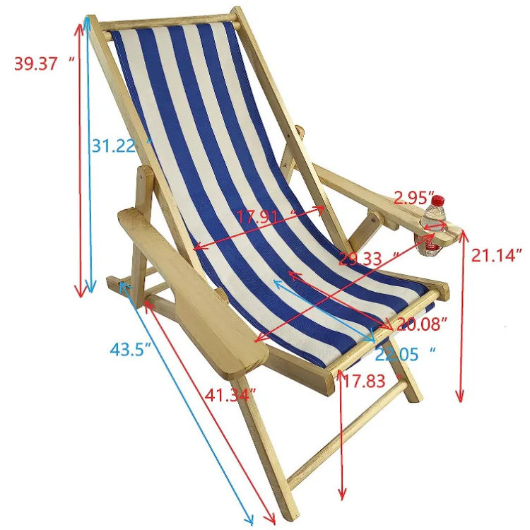 Summer Beach Folding Chaise Lounge Chair Sturdy  Stable Poplar Frame Pool Lounge Chair