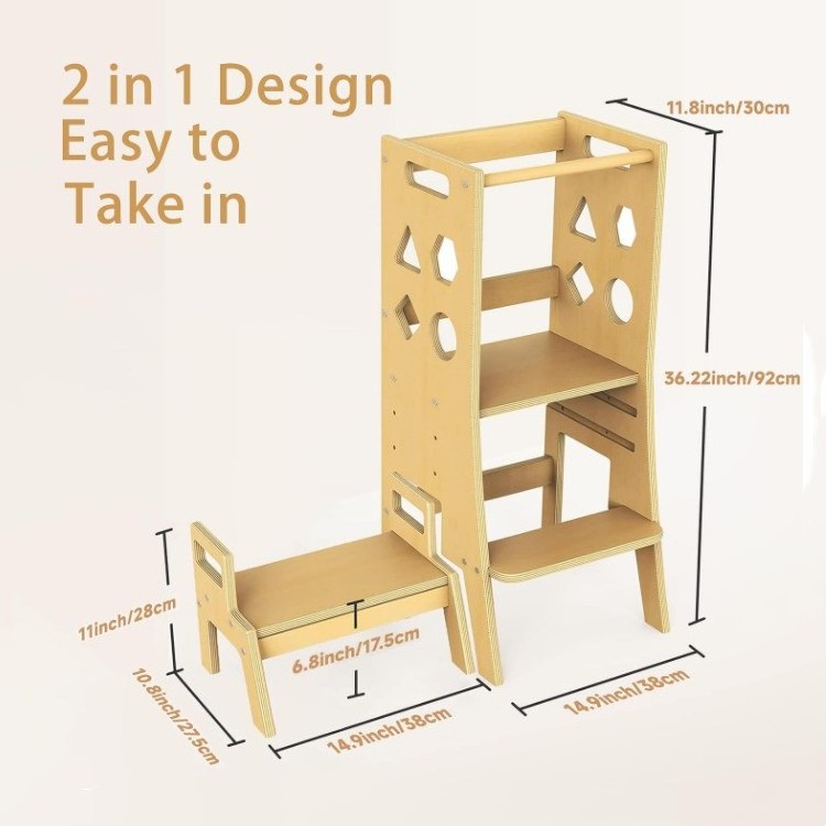 High Quality Wooden Toddler Standing Tower 2 In 1 Foldable Toddler Tower Kitchen Helper Stool For Toddlers