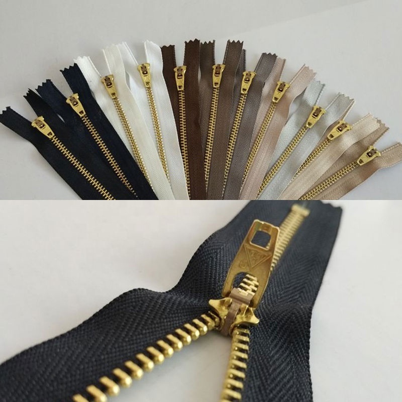 Custom Denim Zippers Tape #3#5 Closed End BRASS ZIP Semi-Lock Sliders  Metal Zipper for Jeans Clothes other Garment accessories