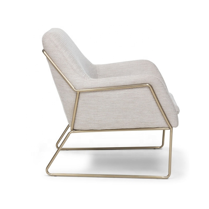 Modern Armchair White Fabric Curved Metal Frame Accent Chair for Living Room