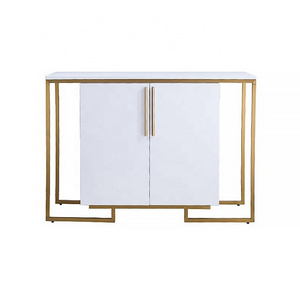 Modern Luxury White and Gold Stainless Steel Entry Console Table with Storage 2 Door Shoe Cabinet