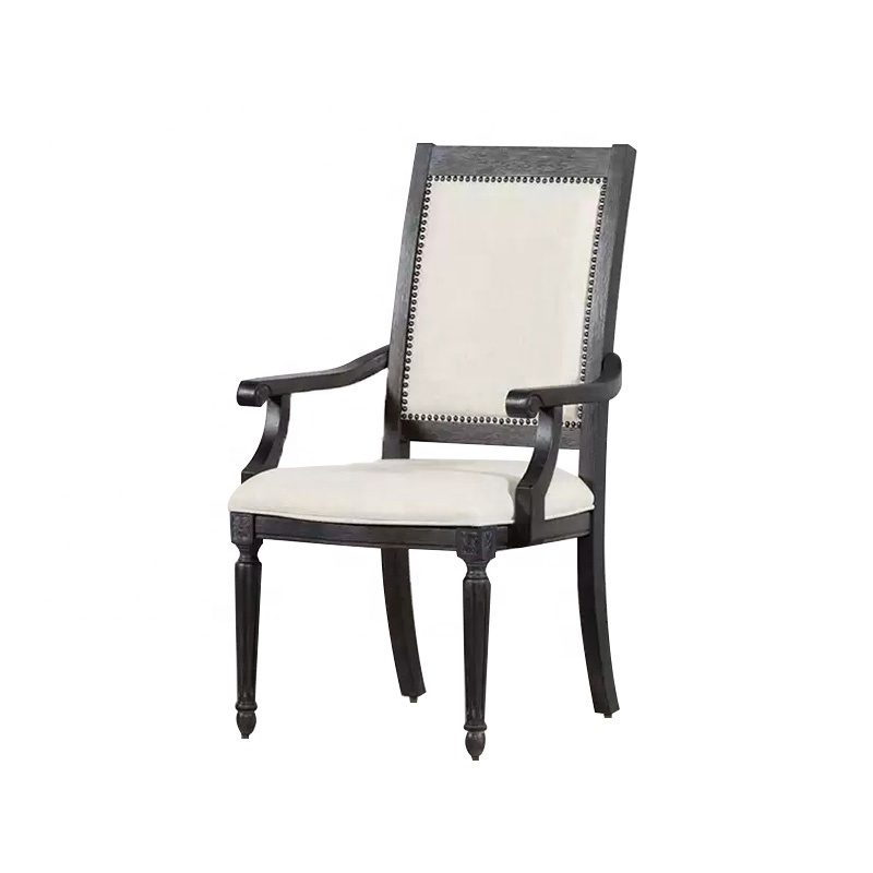 Luxury Dining Room Dining Table Chairs Black Solid Carved Wood Dining Side Chairs with Arms