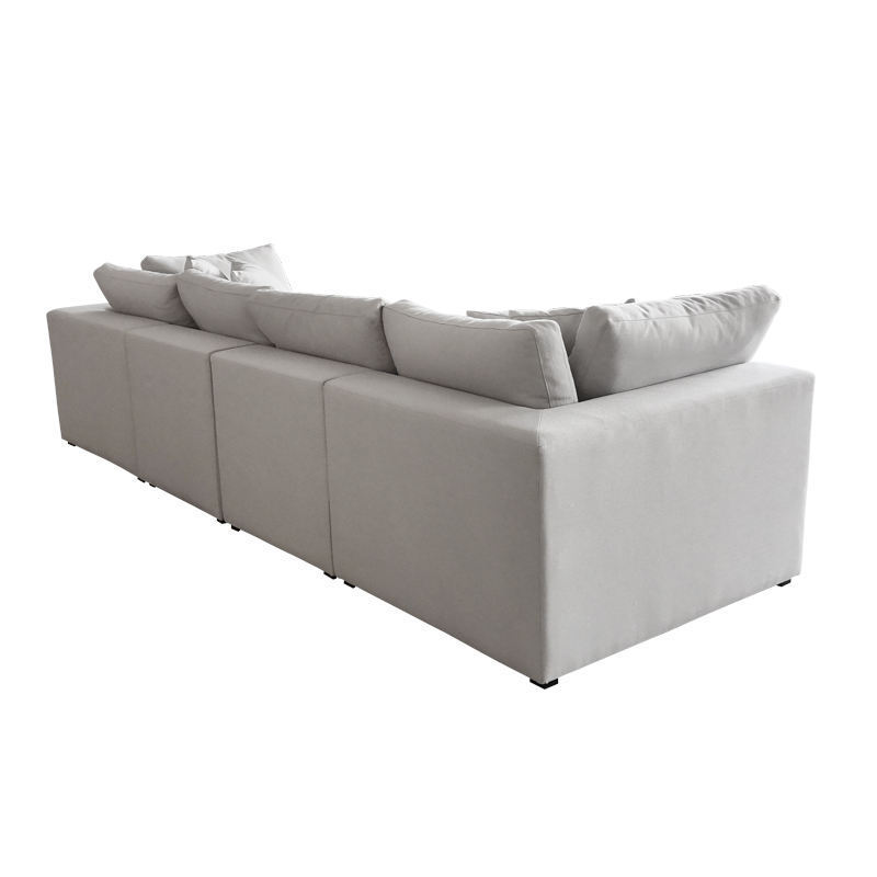 Modern Living Room Furniture Linen Fabric Upholstery Soft Feather Cushion Modular Sofa with Ottoman Stool