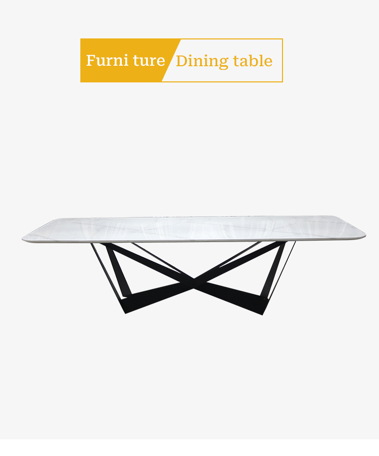 Factory Supply Italian Style Dining Room Furniture Minimalist Rectangular White Black Marble Stone Top Dining Table