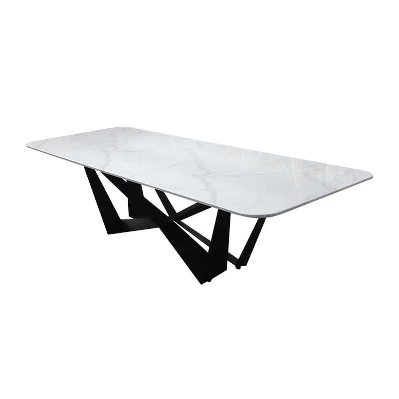 Factory Supply Italian Style Dining Room Furniture Minimalist Rectangular White Black Marble Stone Top Dining Table