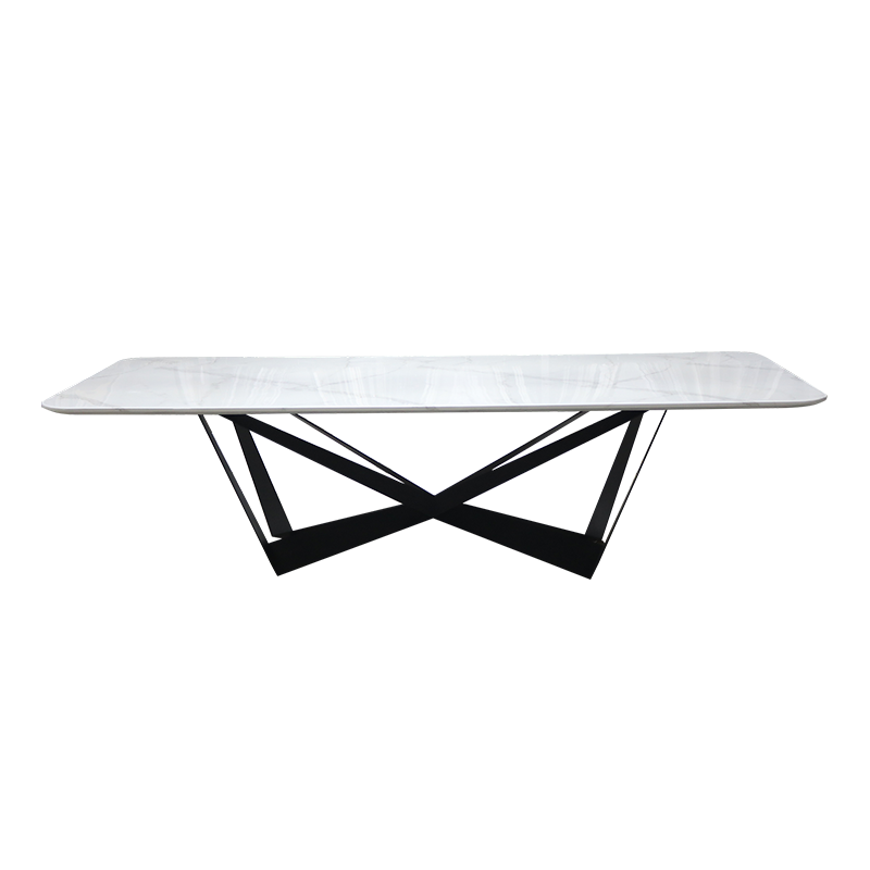 Factory Supply Italian Style Dining Room Furniture Minimalist Rectangular White Black Marble Stone Top Dining Table