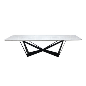 Factory Supply Italian Style Dining Room Furniture Minimalist Rectangular White Black Marble Stone Top Dining Table