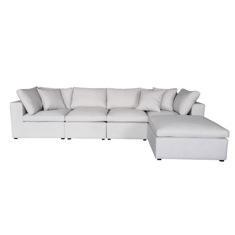 Modern Living Room Furniture Linen Fabric Upholstery Soft Feather Cushion Modular Sofa with Ottoman Stool