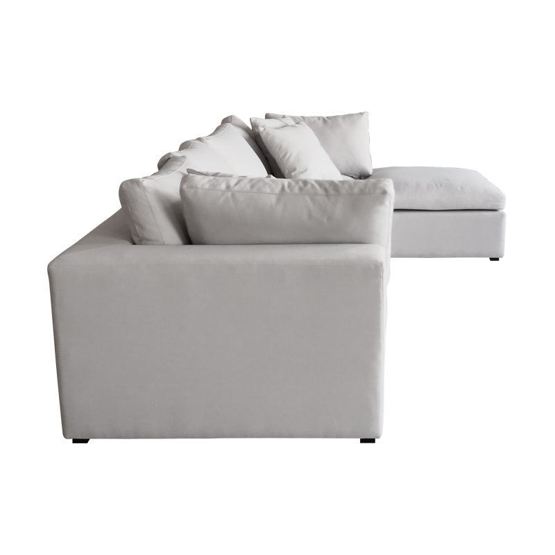 Modern Living Room Furniture Linen Fabric Upholstery Soft Feather Cushion Modular Sofa with Ottoman Stool