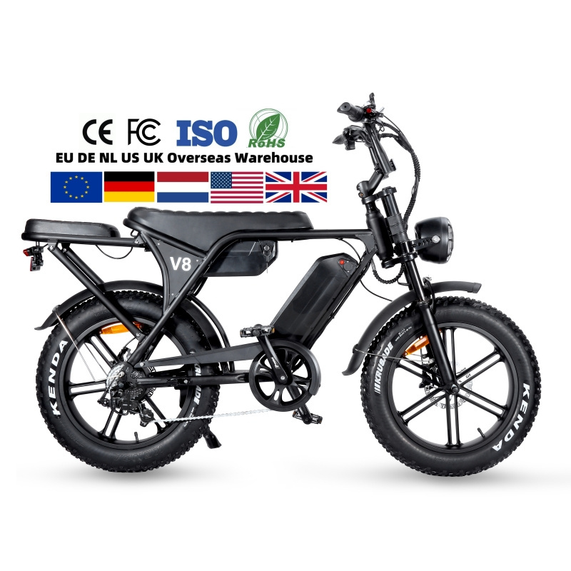 EU US Warehouse 1000w Retro Dirt Fat Tire E-bike OUXI V8 H9 2.0 Long Range 20*4.0