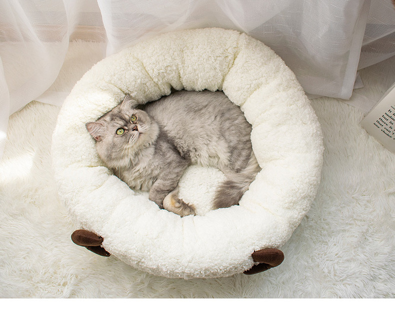 Small Medium Larger Cat Home Sofa Sherpa Fleece Round Non Slip Dog Pets Bed Cushion Cute Cat Hiding Warm Cozy House Bed