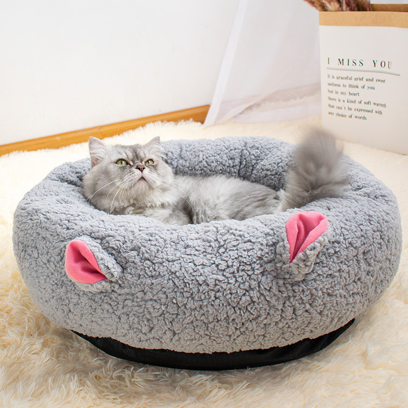 Small Medium Larger Cat Home Sofa Sherpa Fleece Round Non Slip Dog Pets Bed Cushion Cute Cat Hiding Warm Cozy House Bed