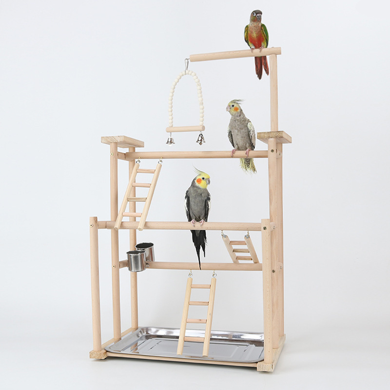 Peppercorn Wood Parrot Perch with Climbing Mesh, Training Stand, Cloud Ladder Swing, Bird Toy Suspension Bridge