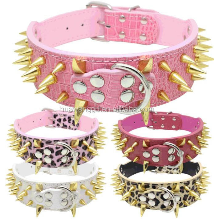 2 Inch wholesale large gold spiked decorative dog collar with studs