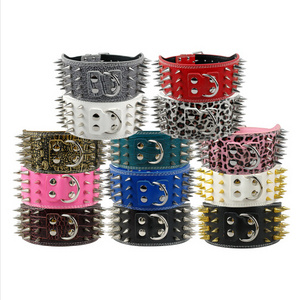 Wholesale leather gold silver cool 3.0 big extra large spike collar chain big pet dog dog collar