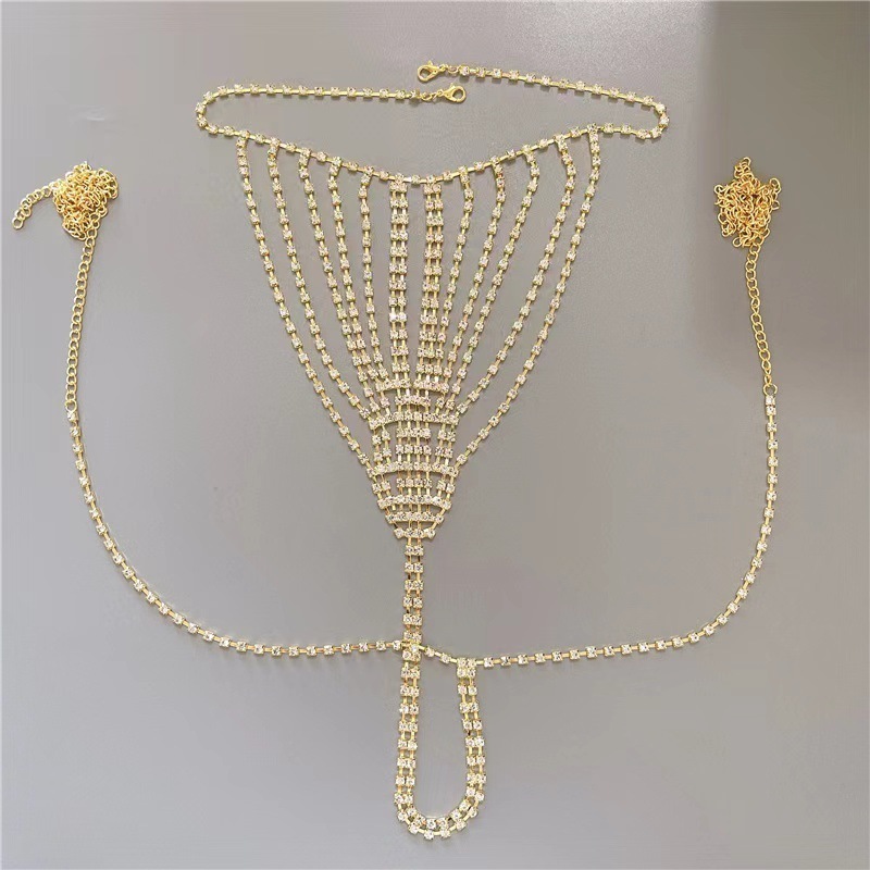 Cross-Border Exaggerated Water Diamond Long Tassel Belly Dance Waist Chain Nightclub Sexy Apparel Body Chain