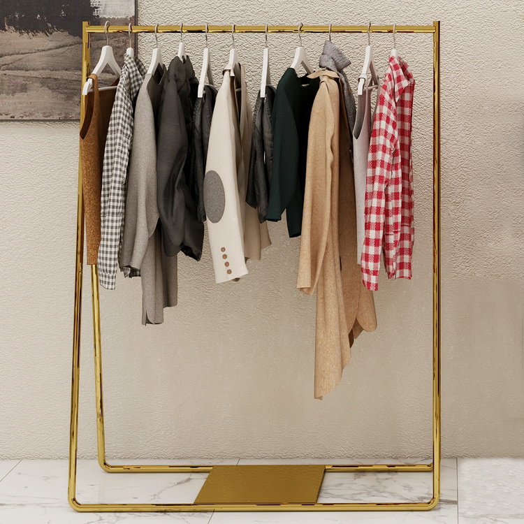 Custom boutique garment clothing display rack metal gold clothing dress display rack