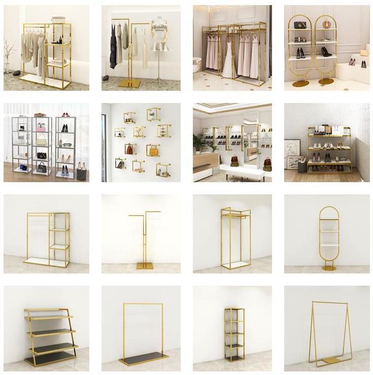 Custom boutique garment clothing display rack metal gold clothing dress display rack