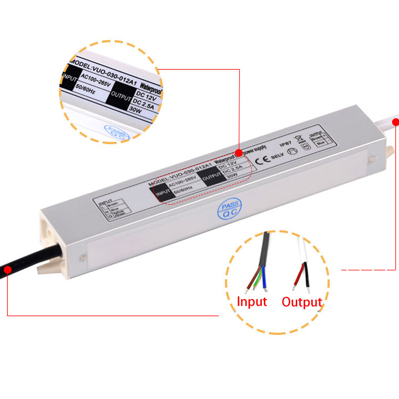 30W Led Driver 12V waterproof ip67 outdoor led transformer led power ac100-265v led driver for Ceiling Light