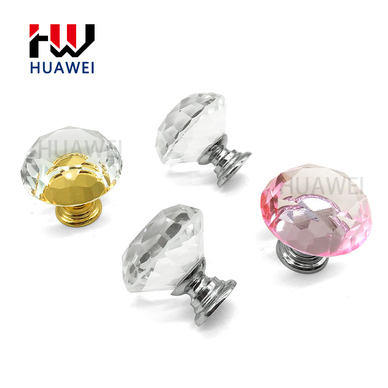 HUAWEI Wholesale Closet Door Crystal Glass Handle European Single Hole Cabinet Drawer Furniture Alloy Small Knobs