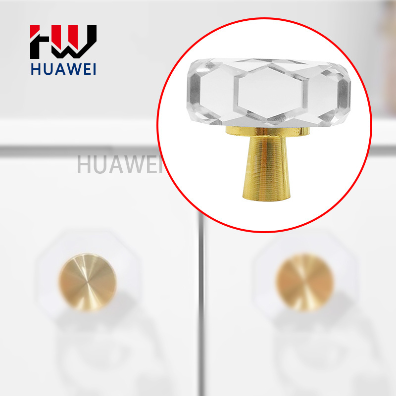 HUAWEI Metal Base Glass Door Knobs Modern Simple Nordic Luxury Wardrobe Door Acrylic Sunflower Crystal Handle