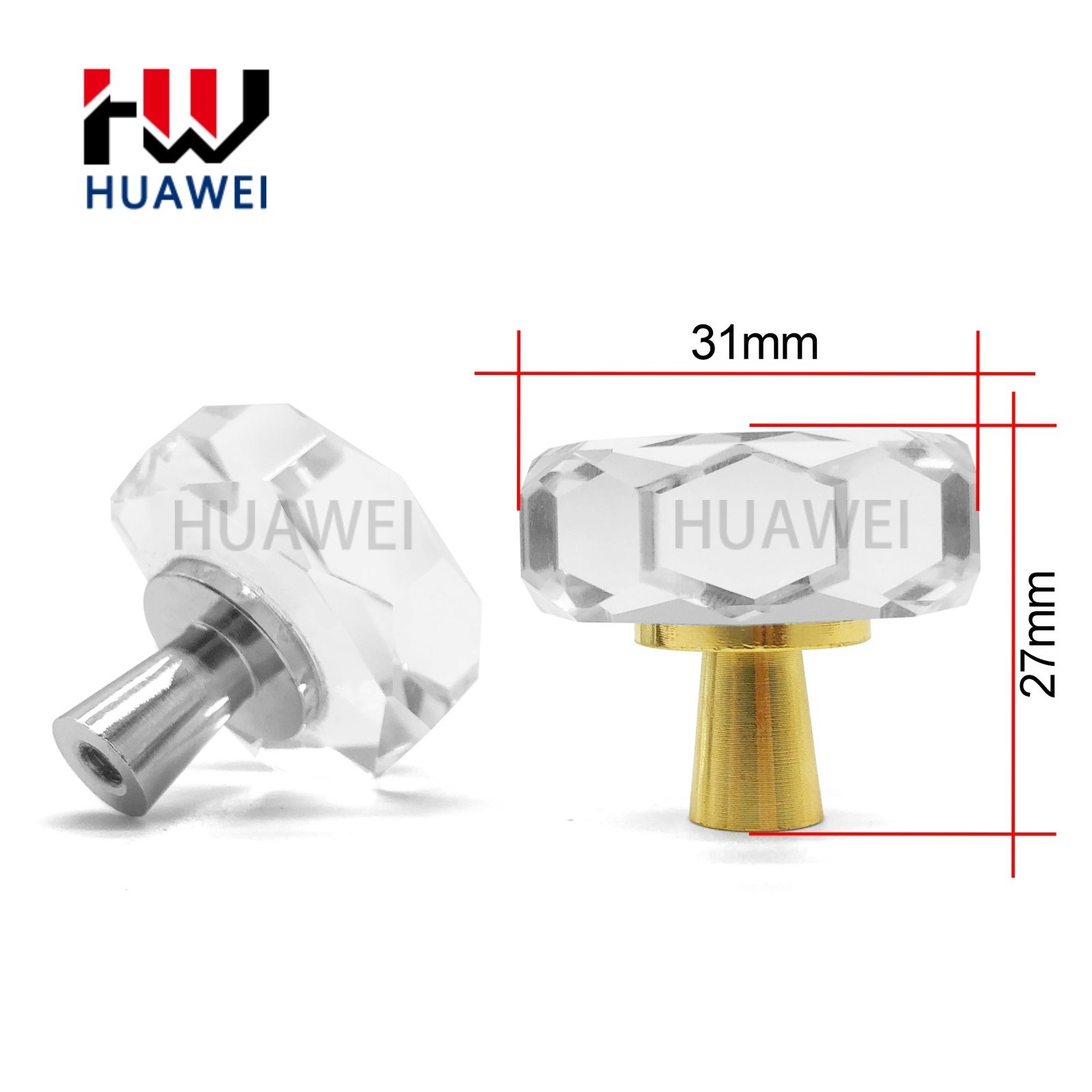 HUAWEI Metal Base Glass Door Knobs Modern Simple Nordic Luxury Wardrobe Door Acrylic Sunflower Crystal Handle