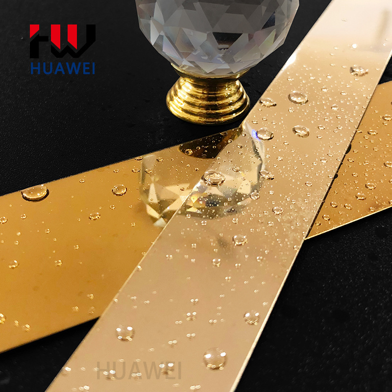 HUAWEI Furniture Tile Accessories 8k Mirror Gold Self-Adhesive Stainless Steel Flat Edge Banding Metal Decorative Strip