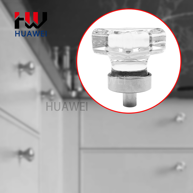 HUAWEI European Drawer Cabinet Door Closet Metal Base Small Handle Knobs Clear Square Shape Crystal Handle