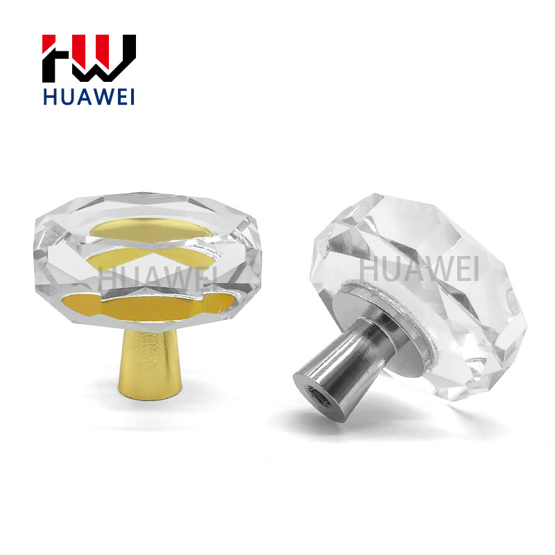 HUAWEI Metal Base Glass Door Knobs Modern Simple Nordic Luxury Wardrobe Door Acrylic Sunflower Crystal Handle