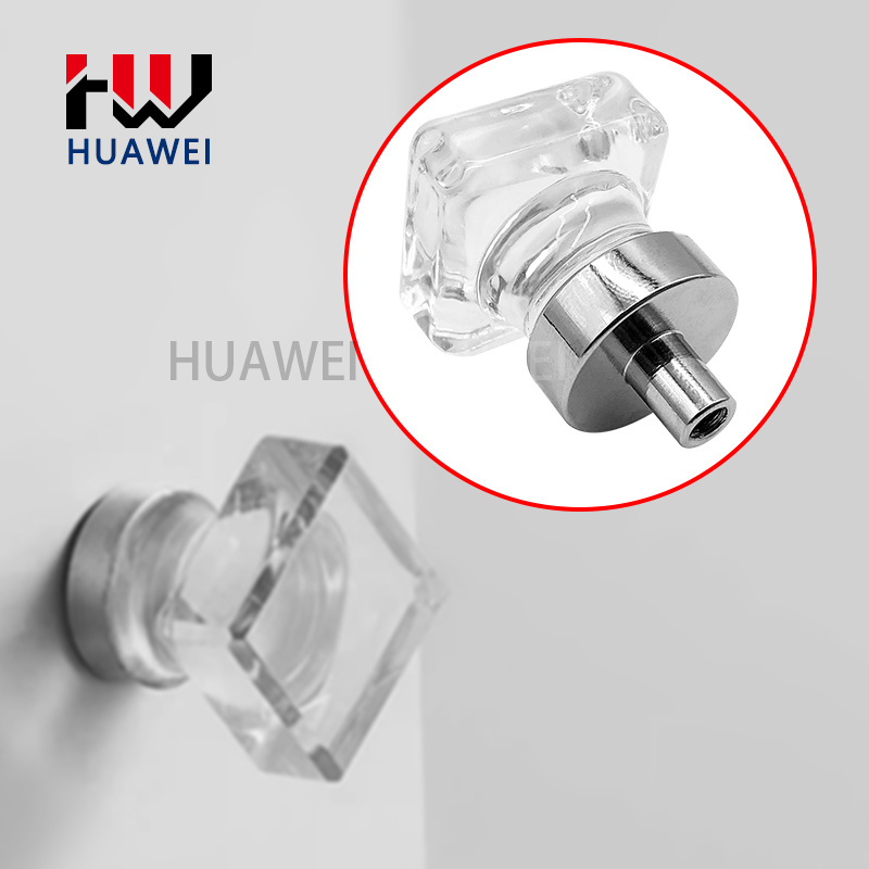 HUAWEI European Drawer Cabinet Door Closet Metal Base Small Handle Knobs Clear Square Shape Crystal Handle