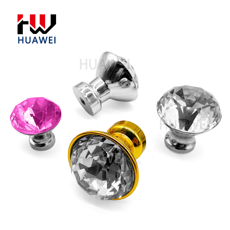 HUAWEI Wholesale Closet Door Crystal Glass Handle European Single Hole Cabinet Drawer Furniture Alloy Small Knobs