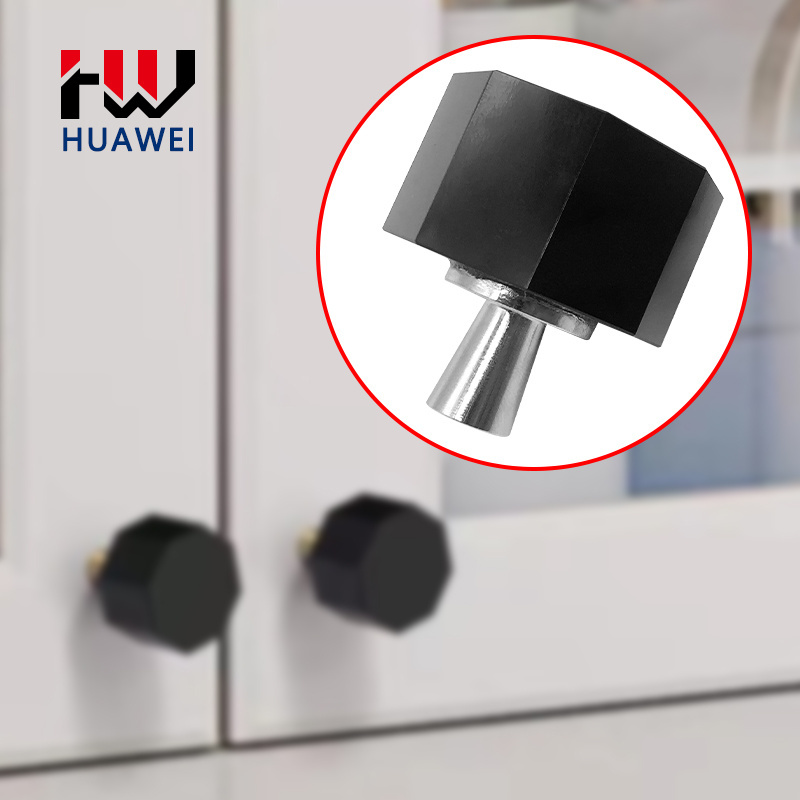 HUAWEI Simple Single Hole Door Knobs Gold Base Drawer Wardrobe Cabinet Black Octagon Crystal Handle Furniture Pull