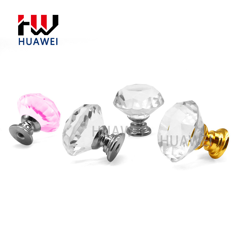 HUAWEI Gold Diamond Crystal Handle 30mm European American Cabinet Door Wardrobe Single Hole Knob Drawer Furniture Handle