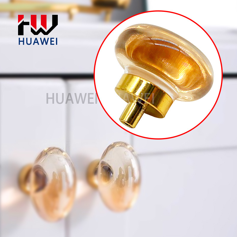 HUAWEI Modern Luxury Crystal Pigeon Egg Shape Cabinet Drawer Closet Handle Brass Gold Single Hole Door Handle Round Knobs