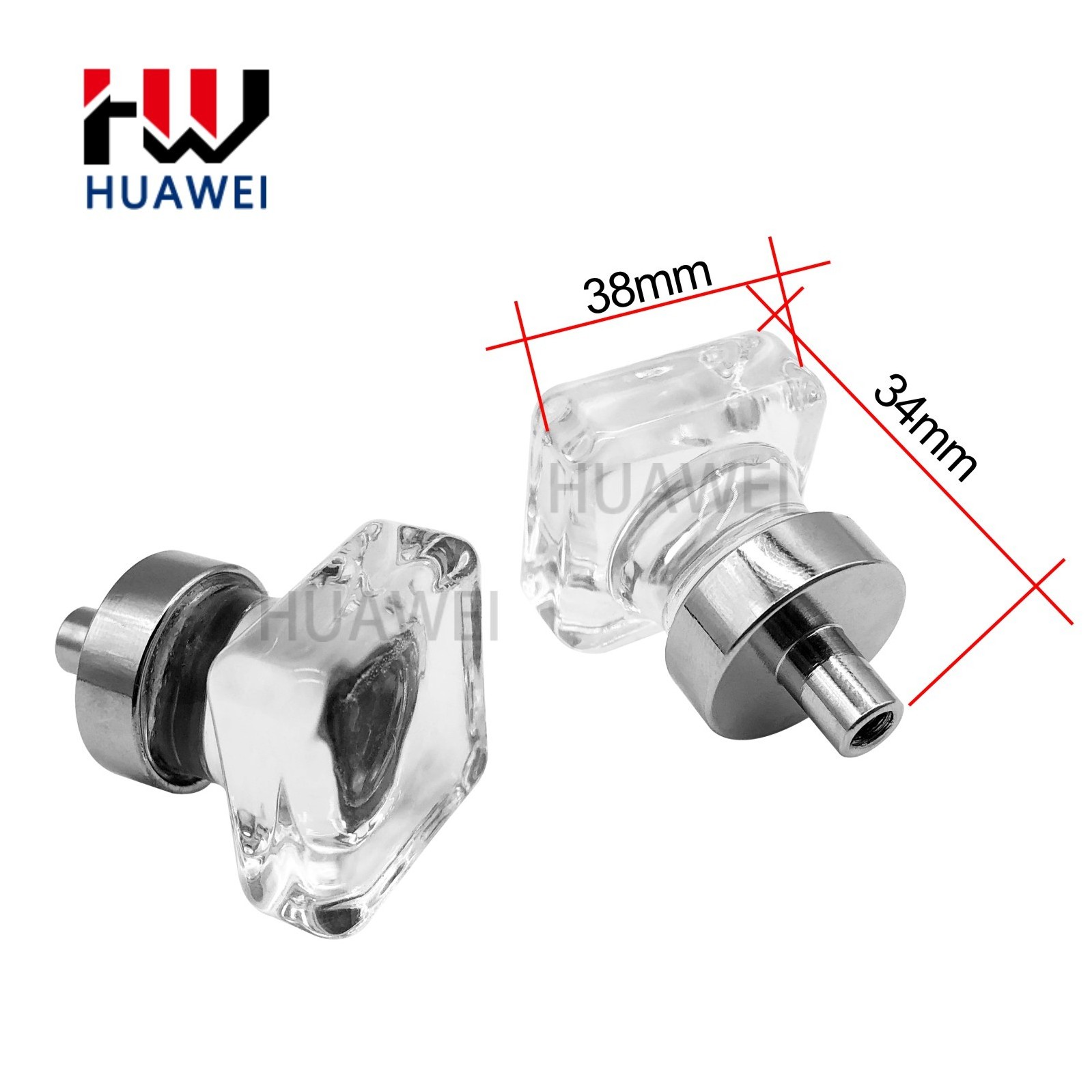 HUAWEI European Drawer Cabinet Door Closet Metal Base Small Handle Knobs Clear Square Shape Crystal Handle