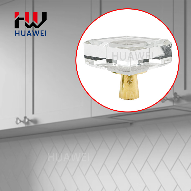 HUAWEI Cabinet Door Drawer Wardrobe Modern Luxury Single Hole Small Handle Brass Alloy Crystal Glass Clear Handles Knob