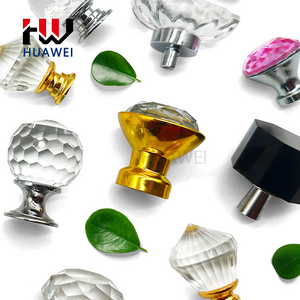 HUAWEI Wholesale Closet Door Crystal Glass Handle European Single Hole Cabinet Drawer Furniture Alloy Small Knobs