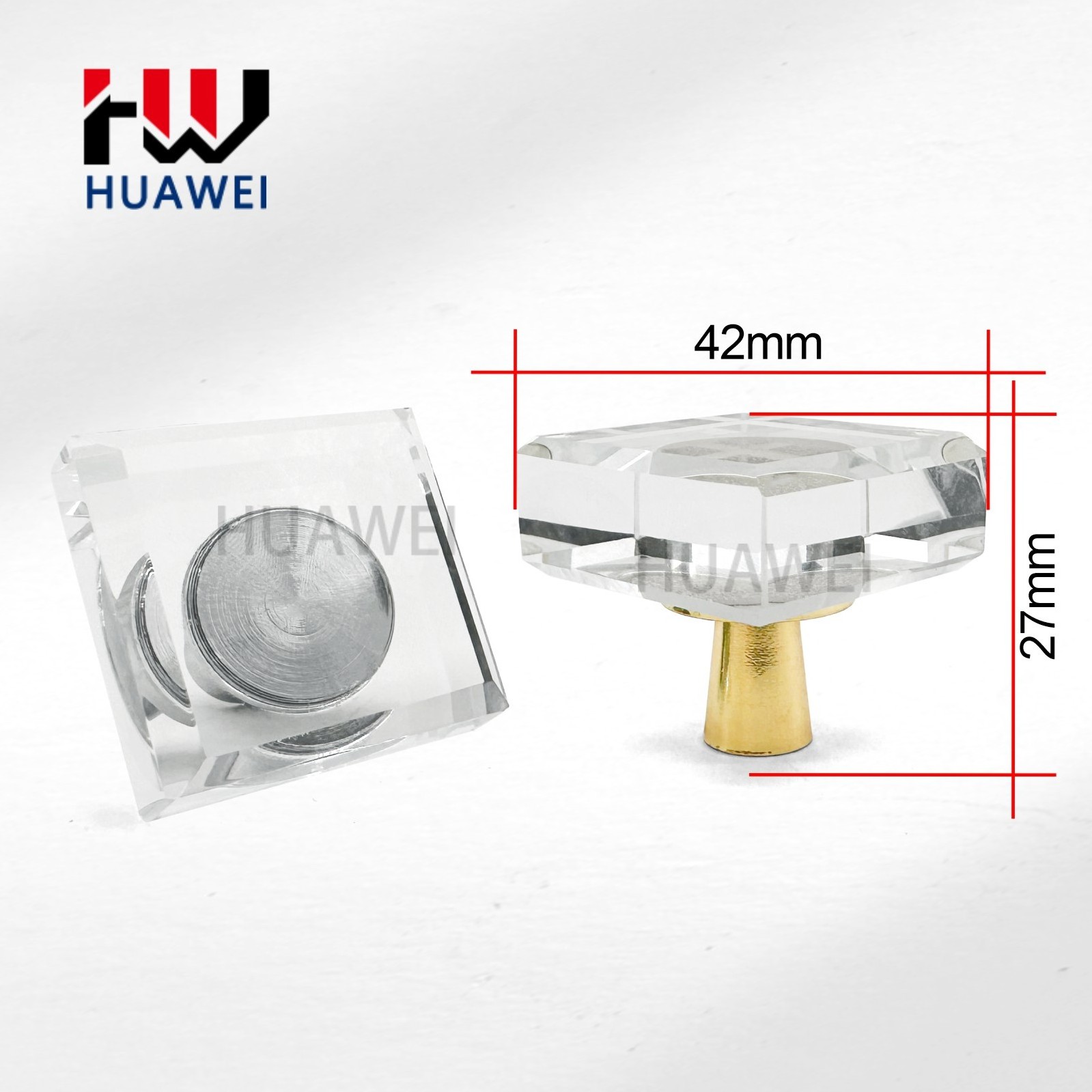 HUAWEI Cabinet Door Drawer Wardrobe Modern Luxury Single Hole Small Handle Brass Alloy Crystal Glass Clear Handles Knob