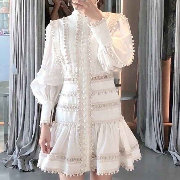 Summer fashion lace dress women turtleneck and embroidered dress elegant a Line skirt formal mini lace dress