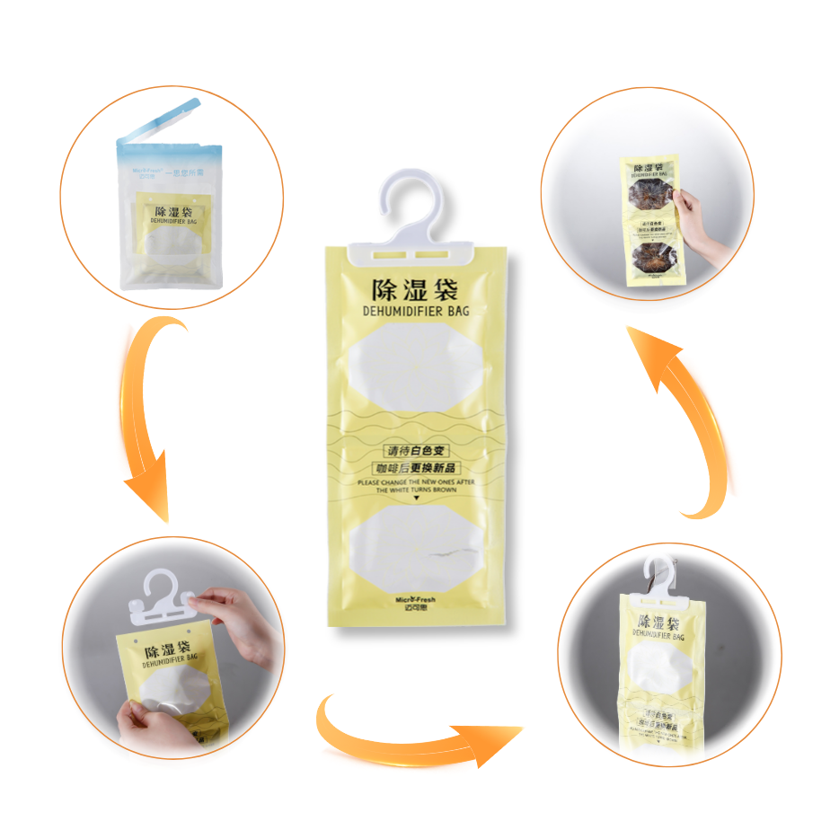 OEM household anti humidity moisture absorber and odor eliminator hanging closet wardrobe dehumidifier bag