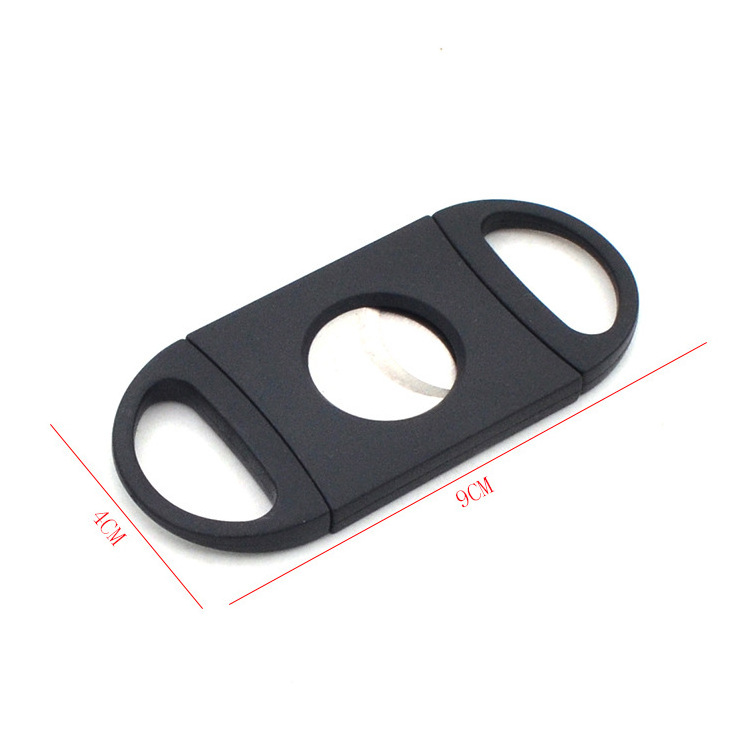 Custom logo black plastic holder stainless steel double blade v cut punch cigar cutter