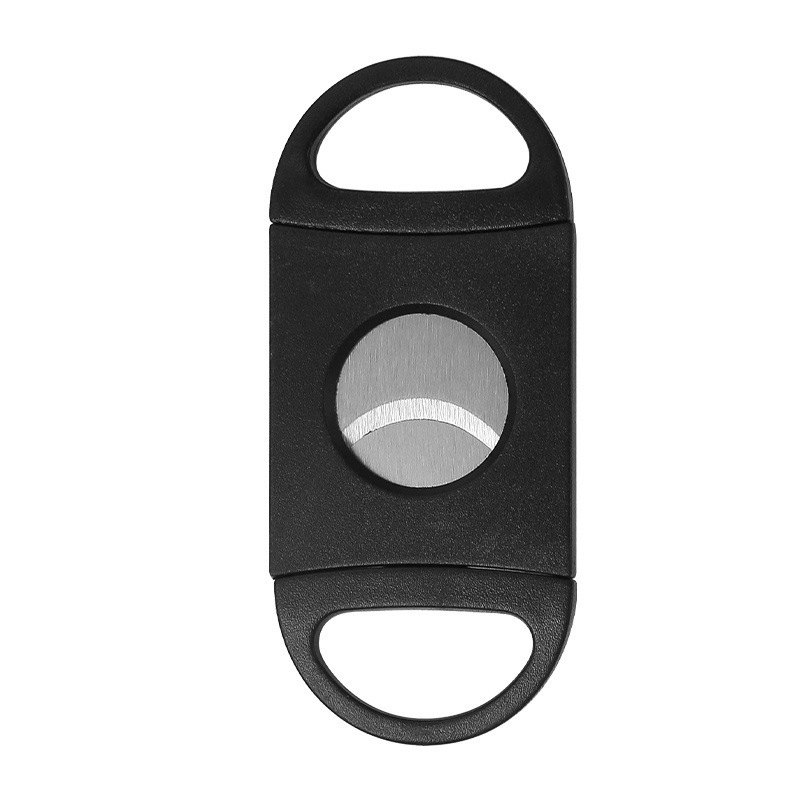 Custom logo black plastic holder stainless steel double blade v cut punch cigar cutter