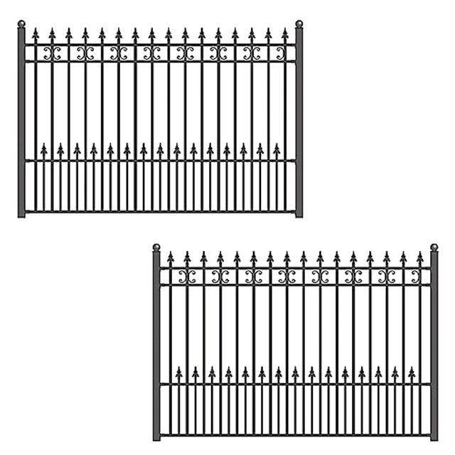 Low Maintenance Carbon Steel Wrought Iron Fence Waterproof Rail Fence for Security Driveway Gates Easily Assembled Steel Gate