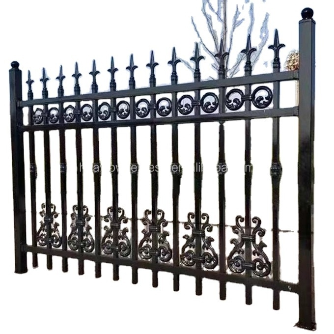 Factory Supply Decorative Bent Top Wrought Iron Fence Panel Waterproof Security Steel for Driveway Gates Railings