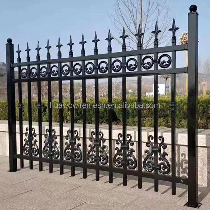 Low Maintenance Carbon Steel Wrought Iron Fence Waterproof Rail Fence for Security Driveway Gates Easily Assembled Steel Gate