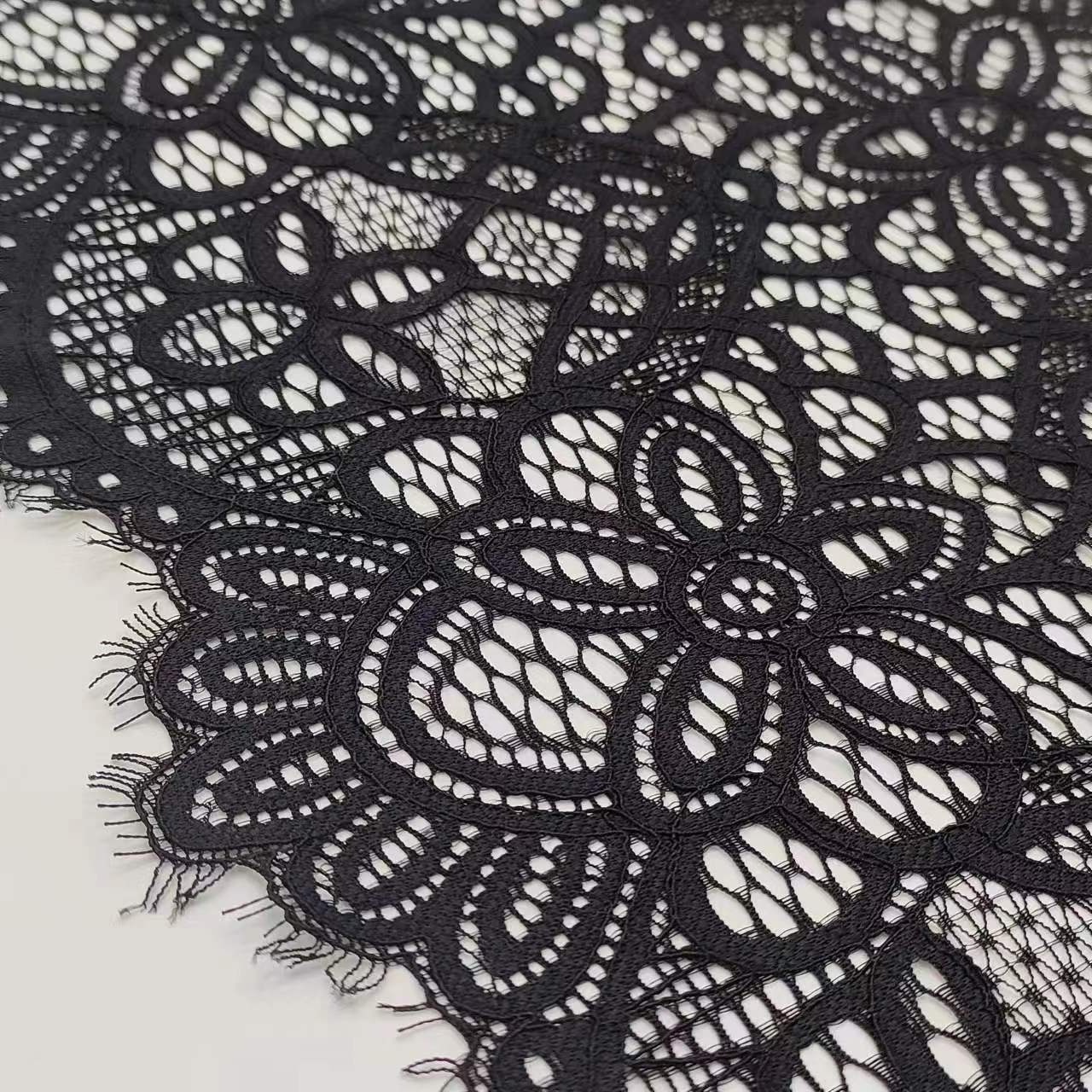 24cm OEM New Lace Designs Fabric 3d flower lace fabric elastic fabrics black lace trim spandex yarn for ladies lingerie sexy wom