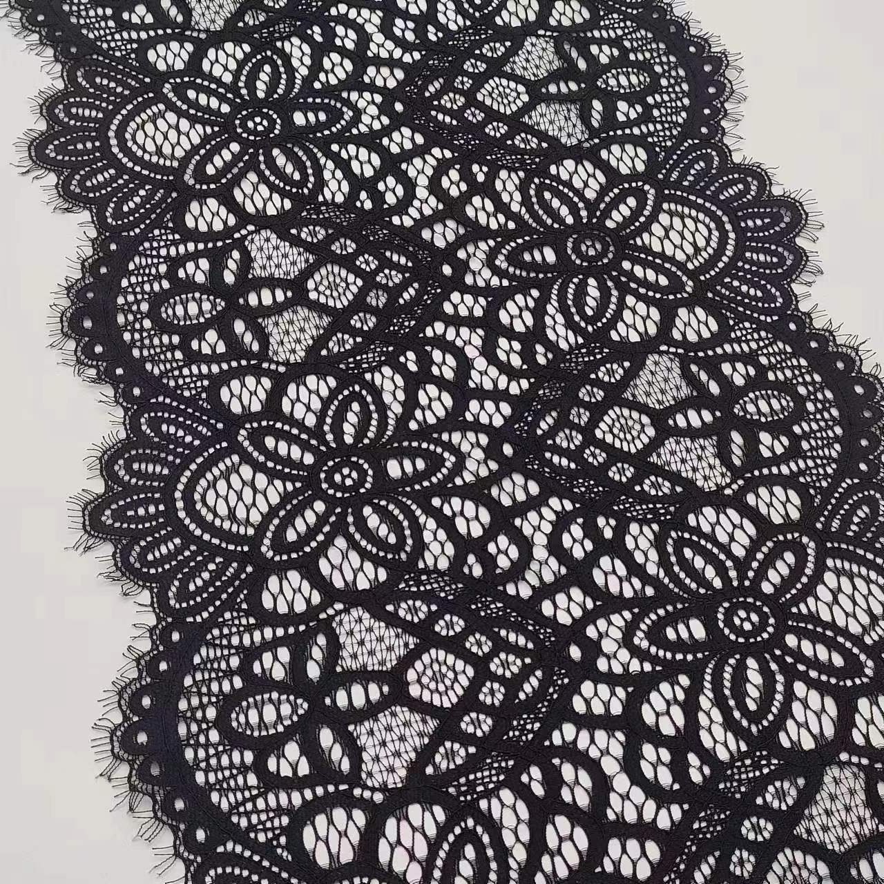 24cm OEM New Lace Designs Fabric 3d flower lace fabric elastic fabrics black lace trim spandex yarn for ladies lingerie sexy wom