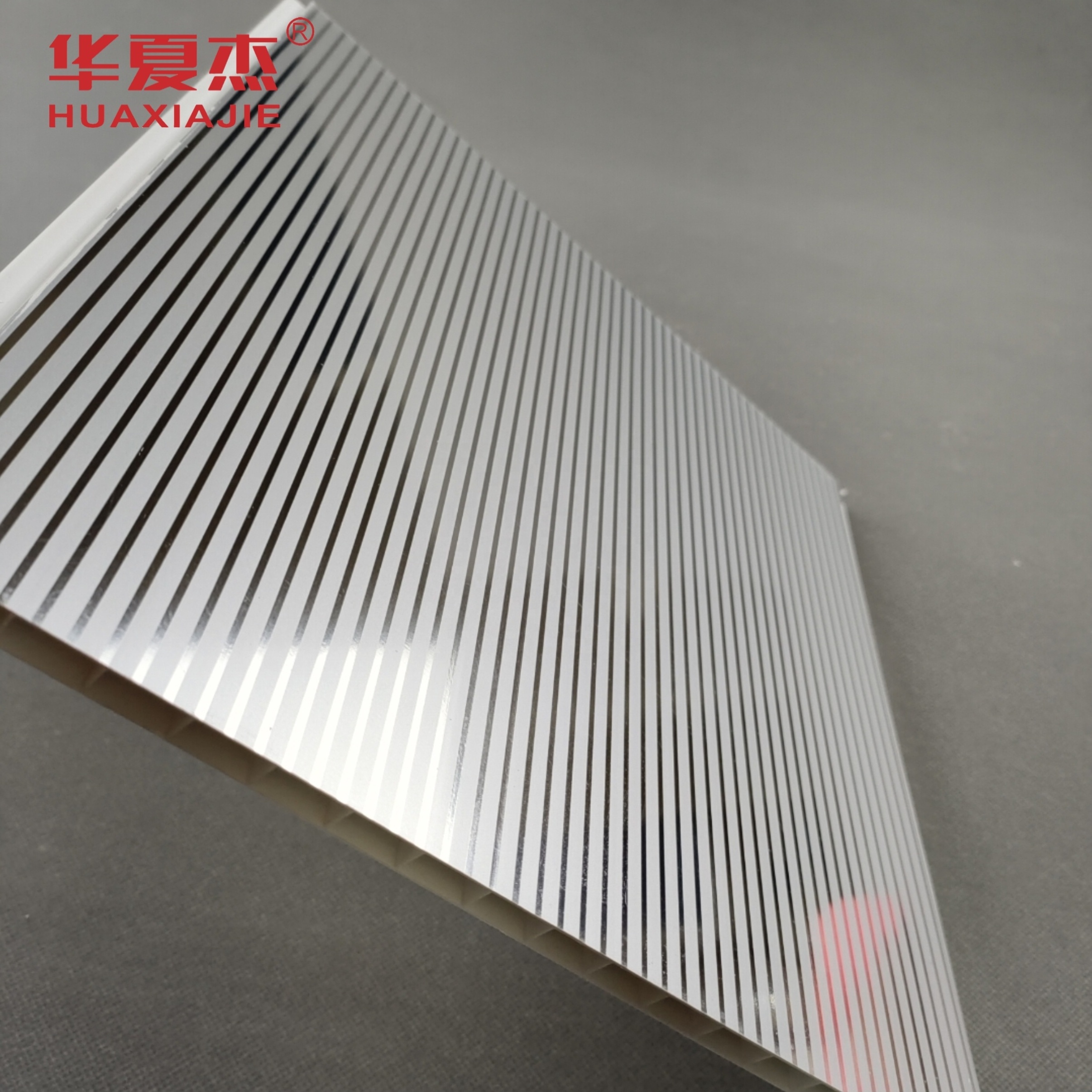 Factory direct sale hot stamping foil high gloss pvc wall panel Silver Stripe ceiling panel modern design indoor