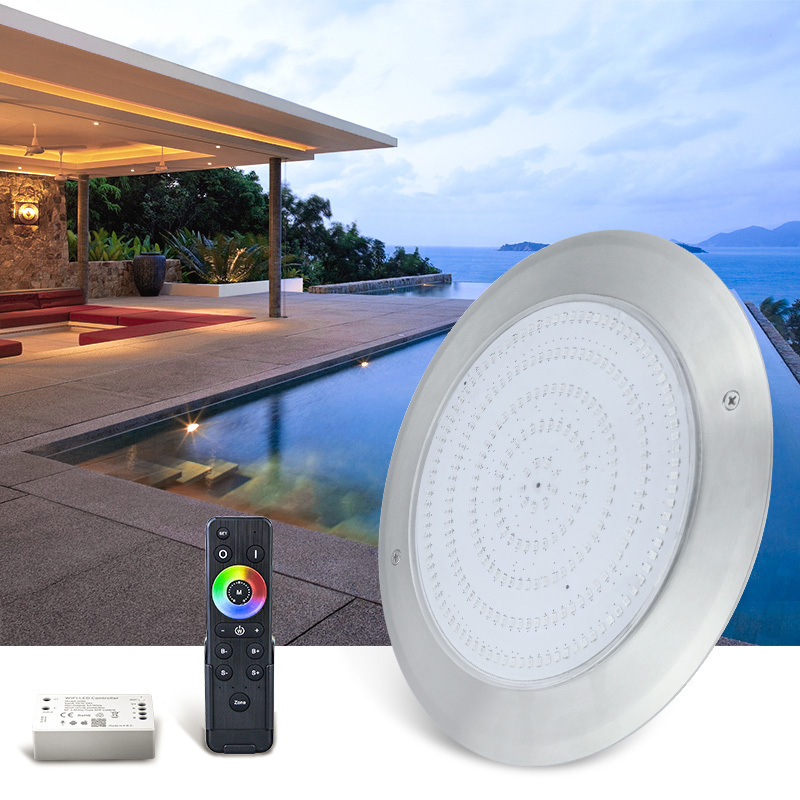 Huaxia 35W Stainless steel 4 Wires Resin Filled RGB Swimming Pool Umbrella Lights IP68 LED Surface Mounted Underwater Wireless